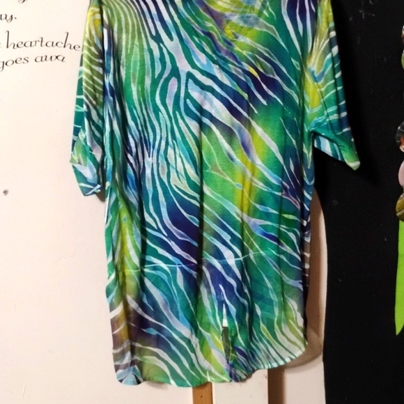 Chicos embellished zebra striped top in greens and blues. - Picture 2 of 8